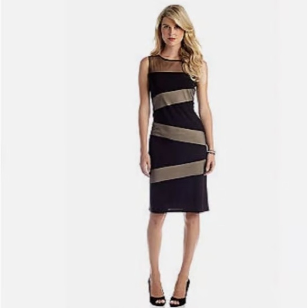 R&M Richards Black Sheath Midi Dress Sleeveless Scoop Neck Size 14